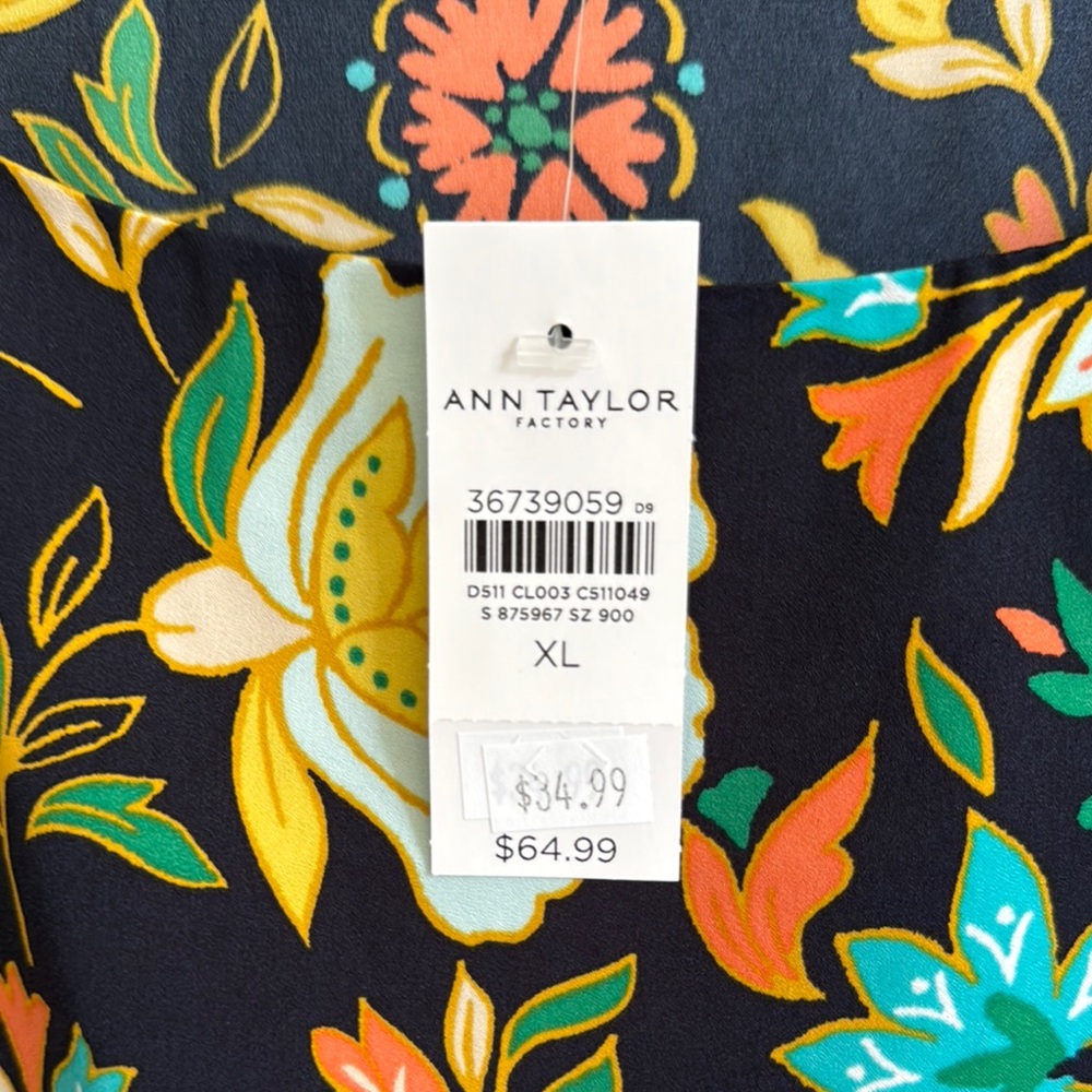 Ann Taylor Factory Navy background with multi color flowers Relaxed Blouse - Picture 2 of 3